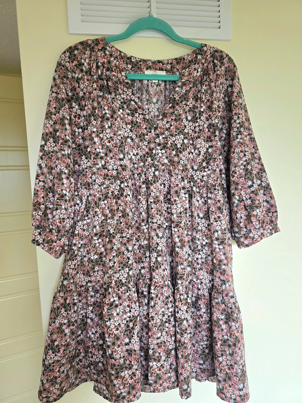 Entro Boho Fall Tiered Floral Babydoll V-neck Dress Sz Medium